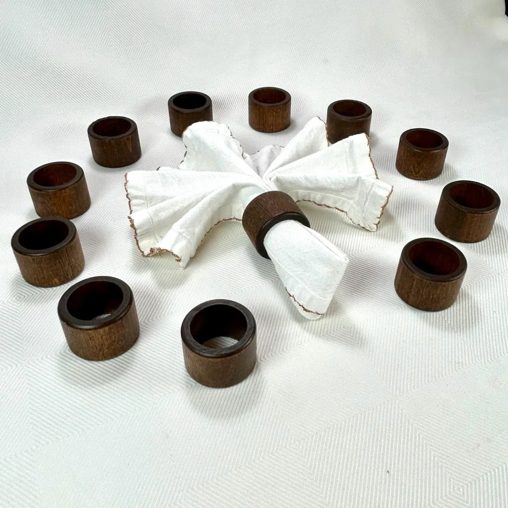 12 - Acacia Wood Napkin Rings for Dining, Boho, Rustic, Farmhouse, Minimal
